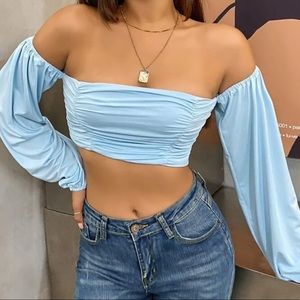 Off shoulder ruched crop top